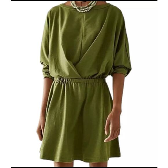 Free People NWOT Santa Maria Mini dress olive Oversized Medium Boho Coastal New - Picture 2 of 9